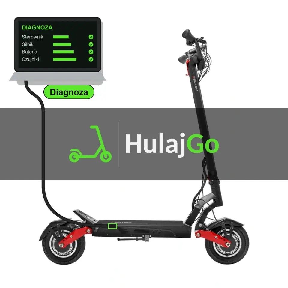 Motus Pro 10 Sport GT 52V - laptop diagnostyczny podłączony przewodem do hulajnogi (diagnoza)